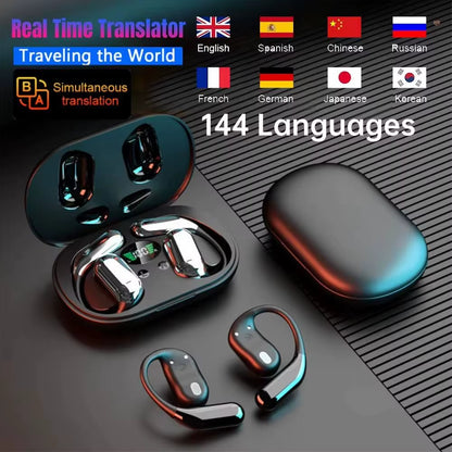 AI Translator Earbuds Real-Time Translators Headphones 144 Languages Voice Translator Wireless Bluetooth Earphones for Travel